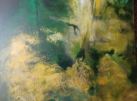 Ein abstraketes Bild in den Farben rosa, lila, grau und weiß